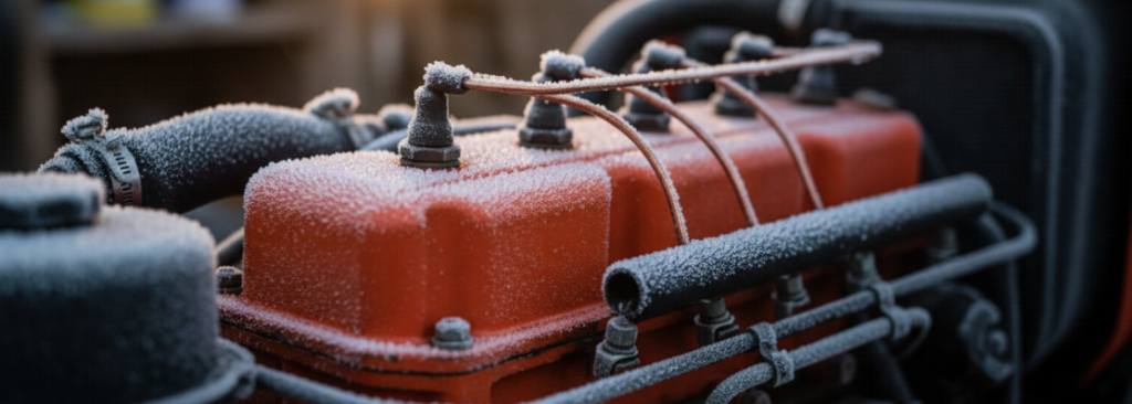 Kubota diesel engine compartment cold morning