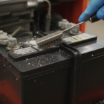 tractor battery terminal with light corrosion